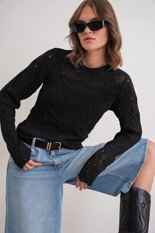 Strickpullover mit strukturiertem Muster und Rundhalsausschnitt