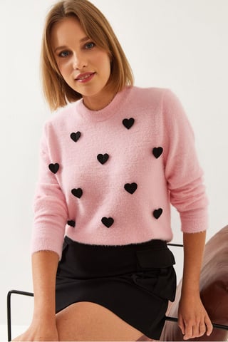 Herz-Muster Strickpullover mit Rundhals