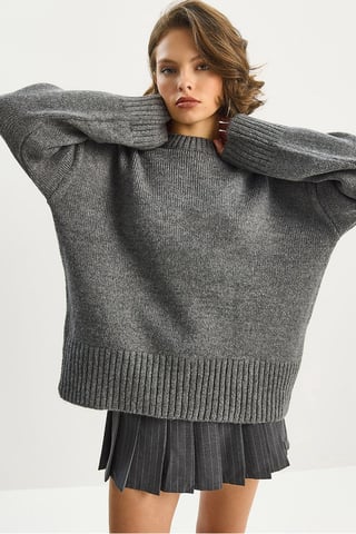 Texturiertes Oversize-Strickpullover mit Rundhalsausschnitt