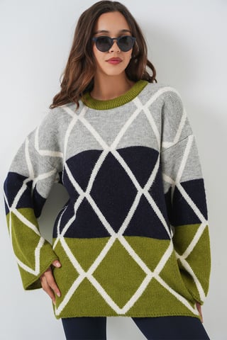 Übergroßer Gerippter Strickpullover mit Rundhalsausschnitt