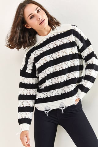 Gestreifter Rundhalsausschnitt Lockerer Pullover