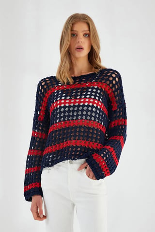 Dicker strukturierter gestreifter Oversize-Strickpullover