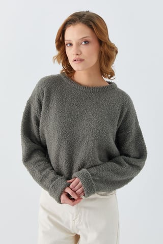 Plüschstrukturierter kurz geschnittener Strickpullover