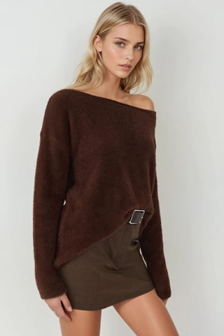 Weicher Texturierter Bootsausschnitt Strickpullover