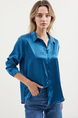 Satin Langarmhemd mit Knöpfen