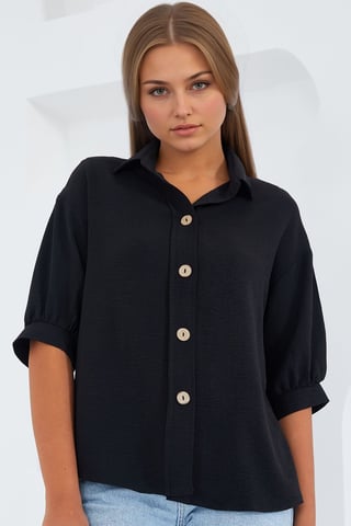 Big Dart Oversized Crepe-Shirt mit Knopfverschluss - Schwarz