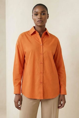 Übergroße Langarm-Popeline-Bluse mit Knopfverschluss