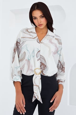 Bedrucktes Crop-Shirt mit Pompon-Detail