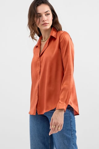 Satin Langarmhemd mit Knopfleiste