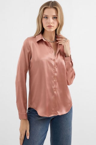 Satin Langarmhemd mit Knopfleiste