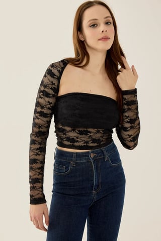 Slim Fit Langarmspitze Top