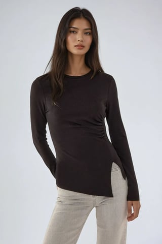 Hiccup Asymmetrisches Langarmshirt mit Rundhalsausschnitt - Schwarz