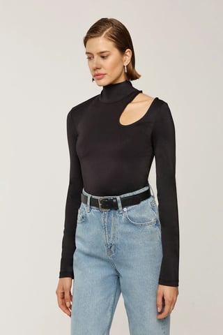 Hochgeschlossenes Cut-Out Slim-Fit-Bluse