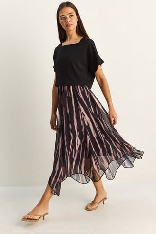 Abstraktes Druck Boote Halsausschnitt Midi Kleid