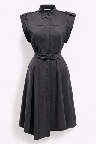 Texturiertes A-Linien-Midi-Hemdkleid mit Gürtel