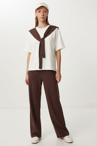 Farbiges Blockmuster Crewneck Zwei-Teile Koordinations-Set