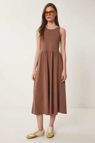 Ärmelloses Midi-Kleid mit Rundhalsausschnitt