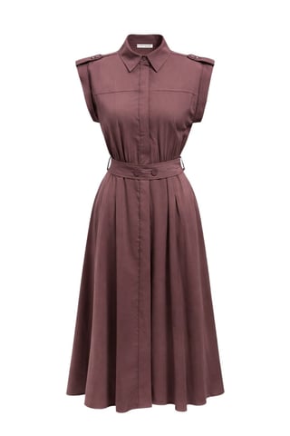 Texturiertes A-Linien-Midi-Hemdkleid mit Gürtel