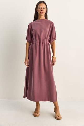 Midi Baumwollkleid mit Rundhalsausschnitt und Dreiviertelärmeln