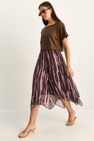 Abstraktes Print Boot-Ausschnitt Midi-Kleid