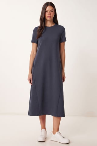 Midikleid mit kurzen Ärmeln und Rundhalsausschnitt
