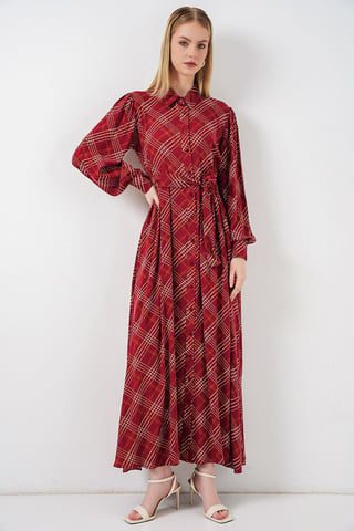 Kariertes Midi-Hemdkleid mit Knopfverschluss