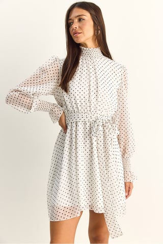 Polka-Dot-Halb-Turtleneck-Minikleid mit Gürtel