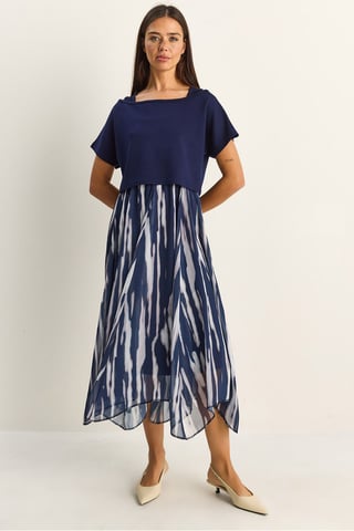 Abstraktes Druck Boot-Hals Midi Kleid