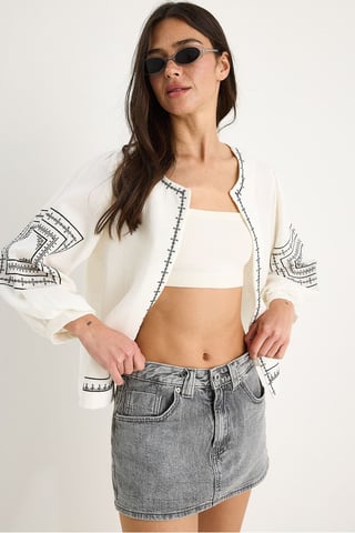 Bestickte lässige Crew-Neck-Jacke