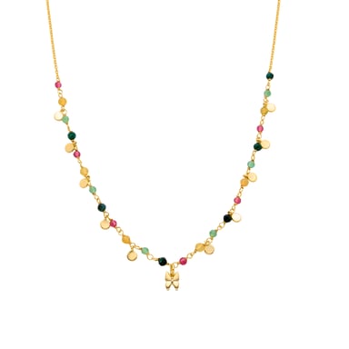 Luxenter Sterling Silber 925 Halskette mit 18K Gelbgold plattiertem Grünem Kristall - Schmetterling