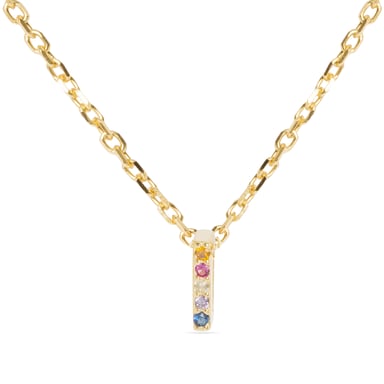 Luxenter Halskette aus 925er Sterlingsilber mit mehrfarbigen Zirkonias in 18K Gelbgold - Alphabet