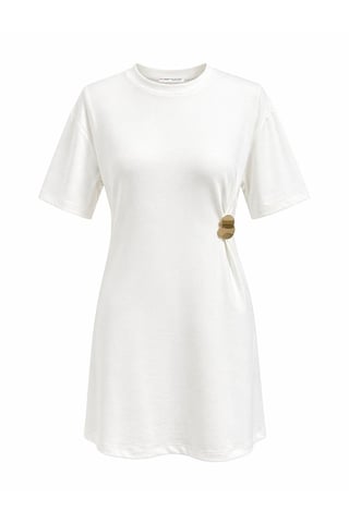 Mini-T-Shirt-Kleid mit Rundhalsausschnitt und Stein-Accessoire