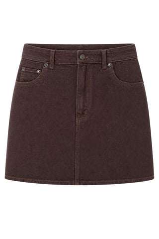 Hoch geschnittenem A-Linien-Denim-Minirock mit Knopfverschluss