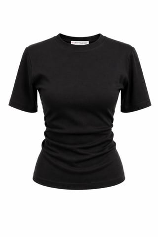 Mixray Basic Rundhals-Shirt mit Schlitz - Schwarz