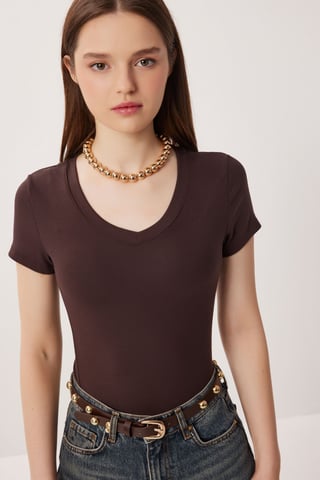Basic V-Ausschnitt Slim Fit T-Shirt