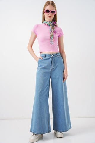 Hochtaillierte Weite Denim Jeans