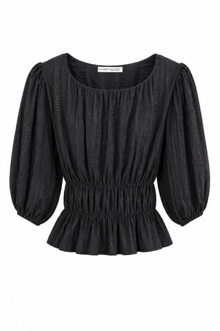Strukturierte U-Ausschnitt Dreiviertelarm Peplum-Bluse