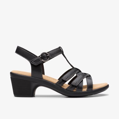 Emily2 Rose schwarze Leder-Sandalen