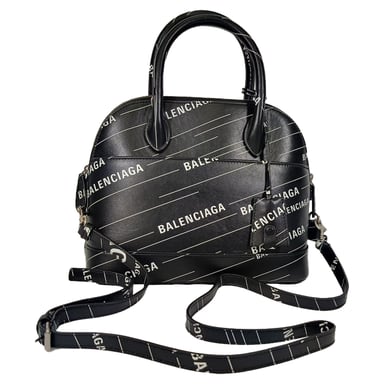 Balenciaga Kleine Logo Ville Bedruckte Tasche aus schwarzem Leder