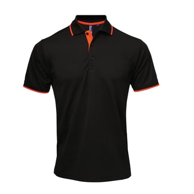 Premier Herren Contrast Coolchecker Poloshirt (Schwarz/Orange)