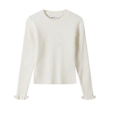 Minoti - Sweatshirt für Mädchen, Rüschen-Manschette, gerippt, Langärmlig (Weiß)