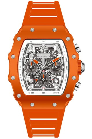 Invicta Racing 69697 Herrenuhr, Quarzwerk, Acrylgehäuse, 43 mm, silbernes Zifferblatt - Orange