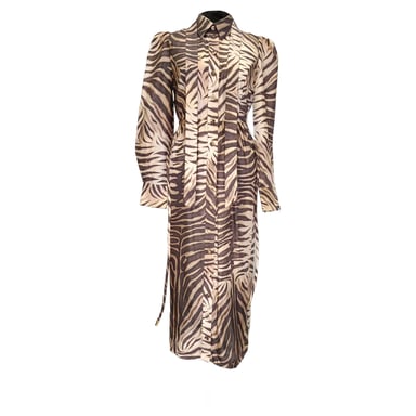 Zimmermann Zebrastreifen Midi-Shirtkleid aus braunem Seidenstoff