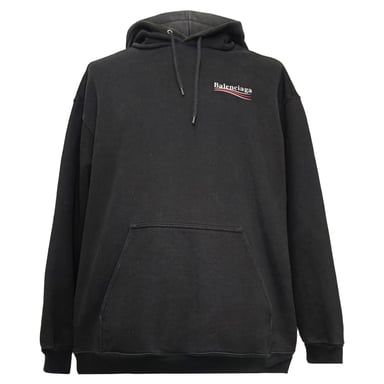 Balenciaga Politische Kampagne Mittlere Passform Kapuzenpullover aus schwarzer Baumwolle