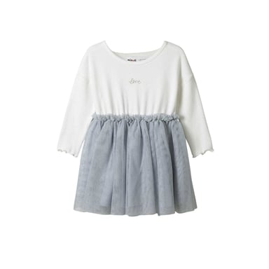 Minoti - Kleid mit ausgestelltem Rock für Mädchen, Netzmaterial (Weiß/Grau)