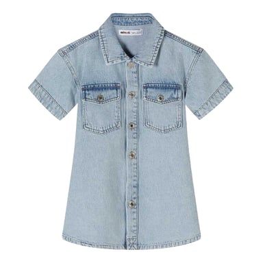 Minoti - Kleid für Mädchen, Mit Kragen, Denim, kurzärmlig (Hellblau)