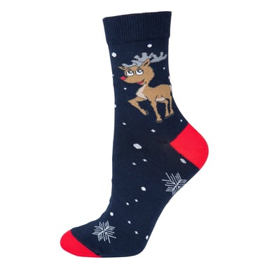 Floso - Socken für Damen, weihnachtliches Design (2er-Pack) (Marine/Rot)