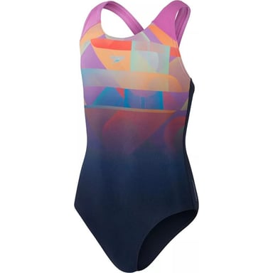Speedo - "Digi Placement" Badeanzug Spritzschutz  für Mädchen (Marine/Rot)