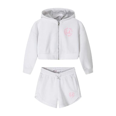 Minoti - Sweatshirt und Shorts Set für Mädchen, Mit vorderem Reißverschluss (Weiß)