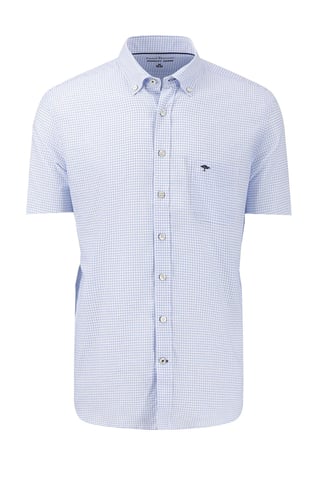 FYNCH-HATTON SHORT SLEEVED OXFORD SHIRT BLUE CHECK